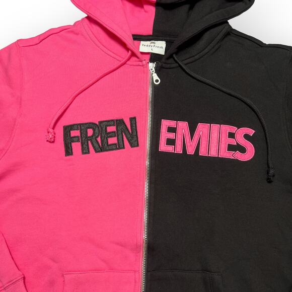 Teddy Fresh Frenemies Limited Edition Hoodie SIZE L Black Pink Split Colorblock - Picture 5 of 15